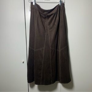 Brown Suede Midi Skirt